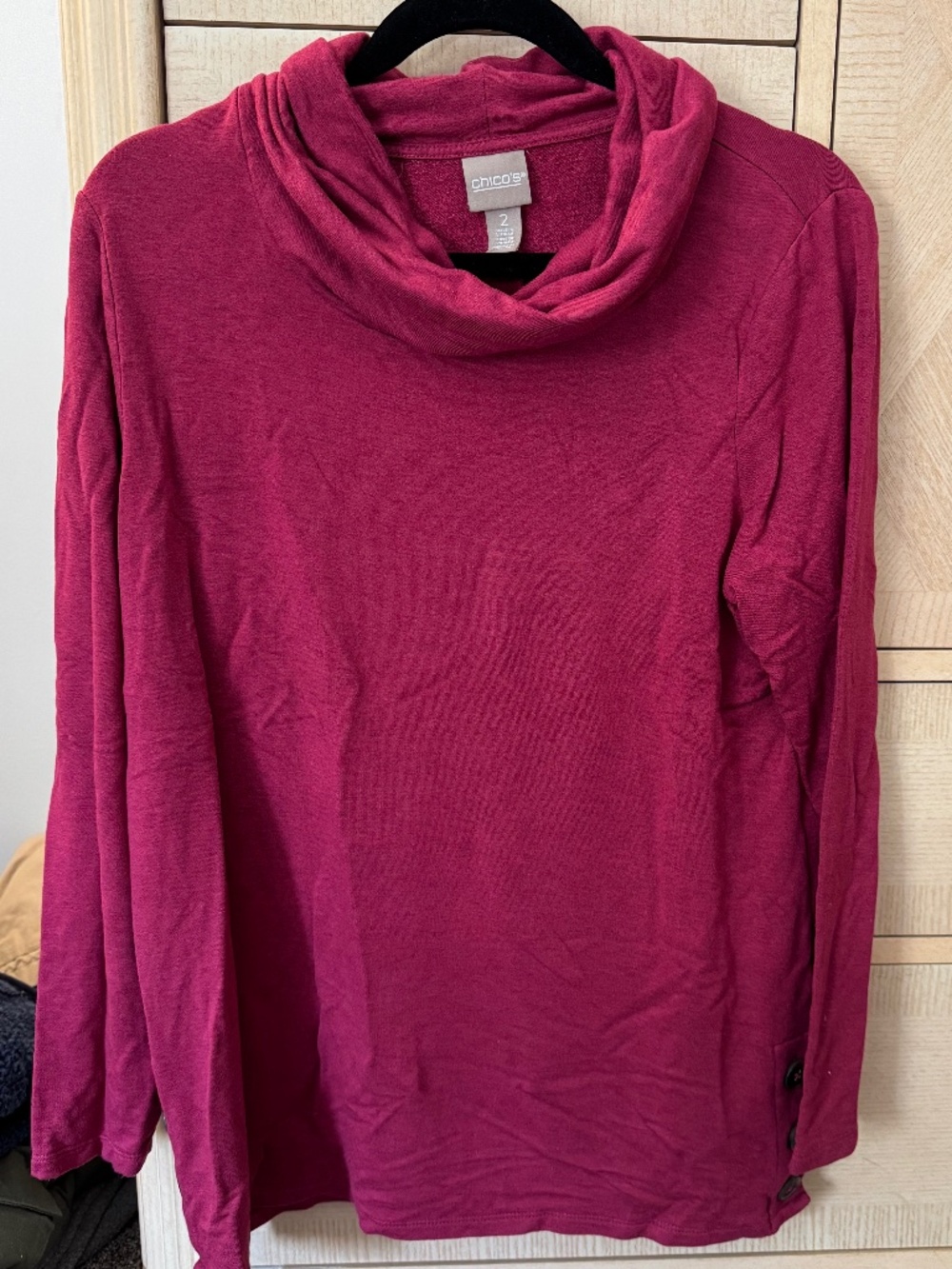 Chicos Cowl Neck sweater with button detail